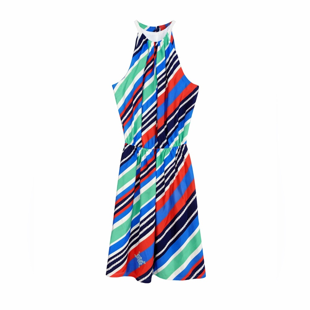 Lilly Pulitzer Kennett Silk Halter Dress Overboard Stripe Small